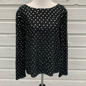 Vintage Paul Cormack New York 100% Silk Black Beaded Metal Detail Top Medium